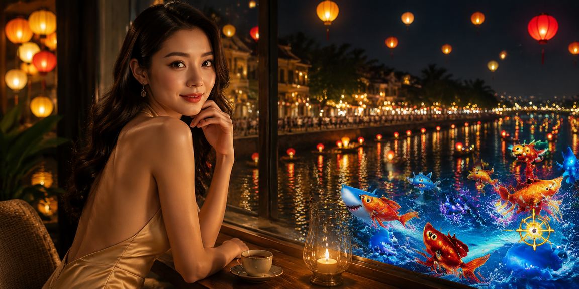 Cảnh chơi bắn cá trực tuyến tại Hội An kết hợp thưởng thức cà phê Việt Nam buổi sáng
